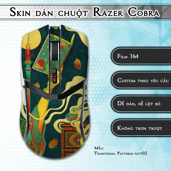 Skin dán chuột Razer Cobra Pro mẫu Traditional Patterns patt02