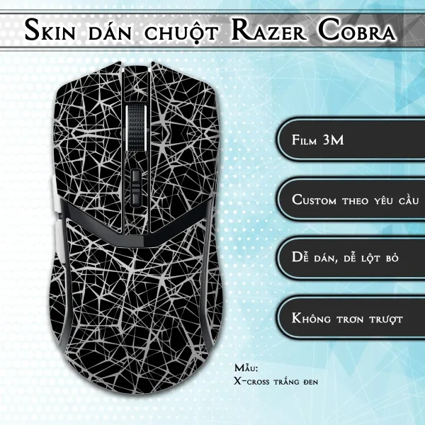 Skin dán chuột Razer Cobra Pro mẫu X-cross trắng đen