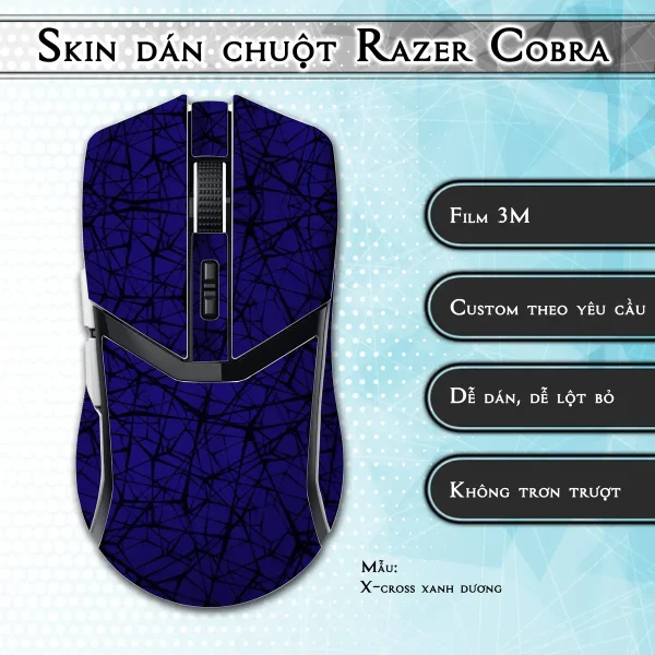 Skin dán chuột Razer Cobra Pro mẫu X-cross xanh dương