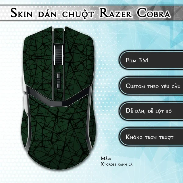 Skin dán chuột Razer Cobra Pro mẫu X-cross xanh lá