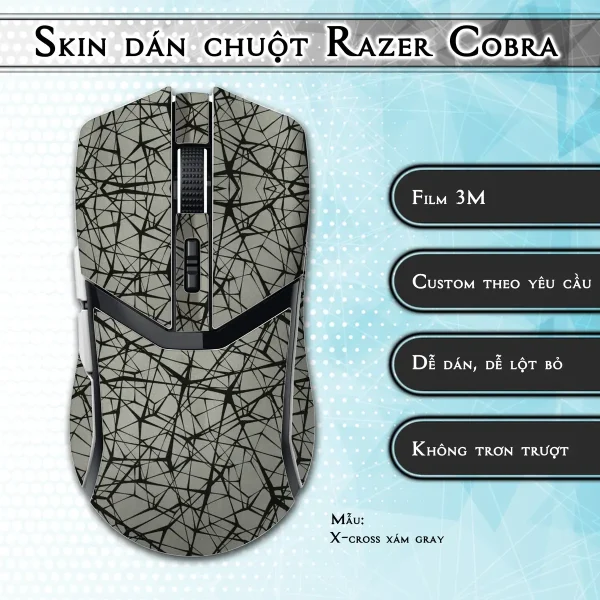 Skin dán chuột Razer Cobra Pro mẫu X-cross xám gray