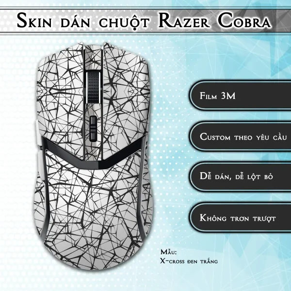 Skin dán chuột Razer Cobra Pro mẫu X-cross đen trắng