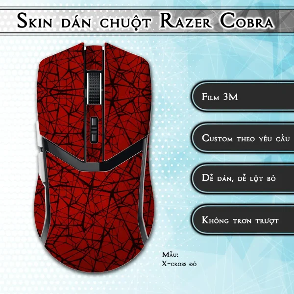 Skin dán chuột Razer Cobra Pro mẫu X-cross đỏ