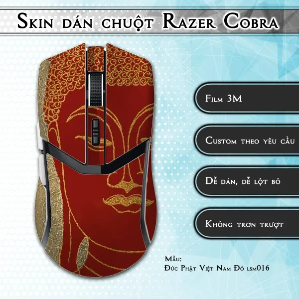 Skin dán chuột Razer Cobra Pro mẫu Đức Phật Việt Nam Đỏ lsm016
