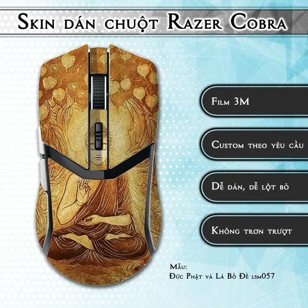 Skin dán chuột Razer Cobra Pro mẫu Đức Phật và Lá Bồ Đề lsm057