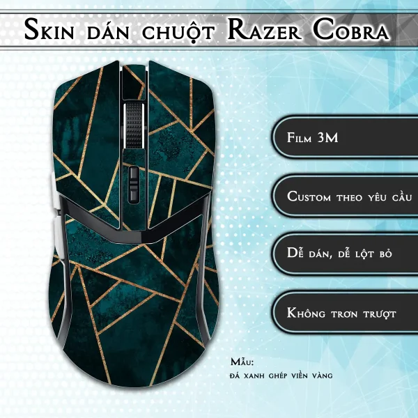 Skin dán chuột Razer Cobra Pro mẫu đá xanh ghép viền vàng