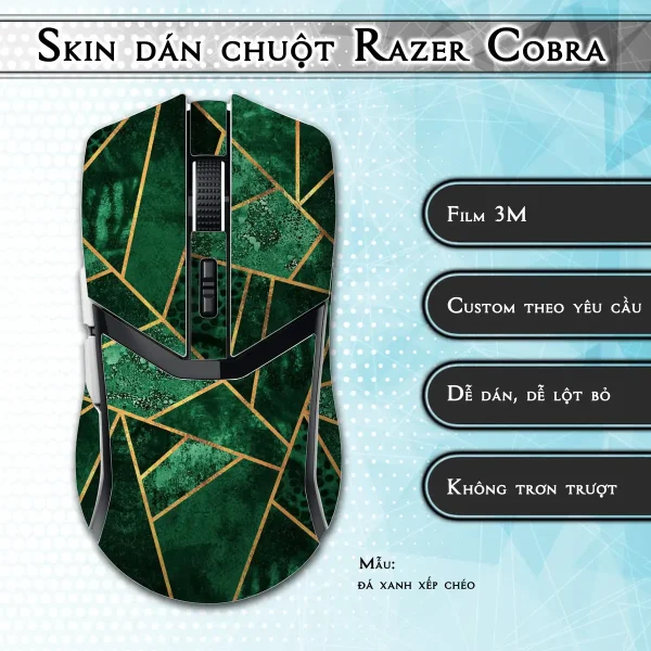 Skin dán chuột Razer Cobra Pro mẫu đá xanh xếp chéo