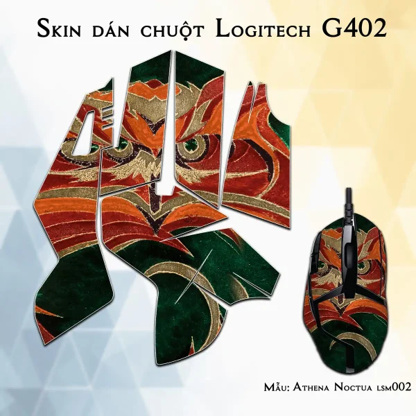 Skin dán chuột Logitech G402 mẫu Athena Noctua lsm002