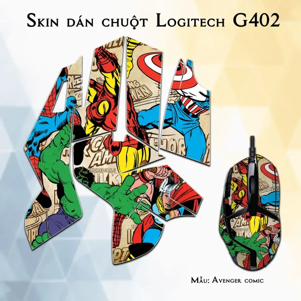 Skin dán chuột Logitech G402 mẫu Avenger comic