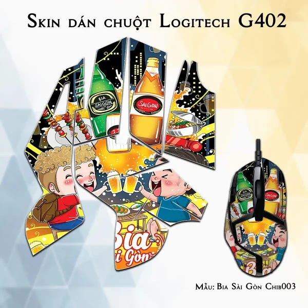Skin dán chuột Logitech G402 mẫu Bia Sài Gòn Chib003