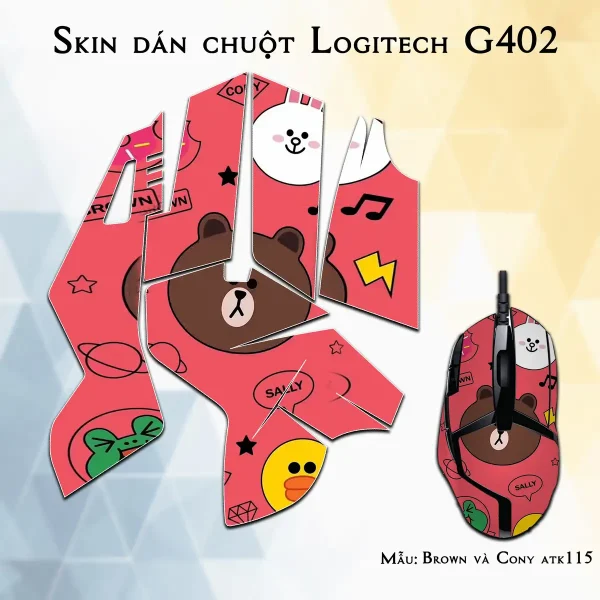 Skin dán chuột Logitech G402 mẫu Brown và Cony atk115
