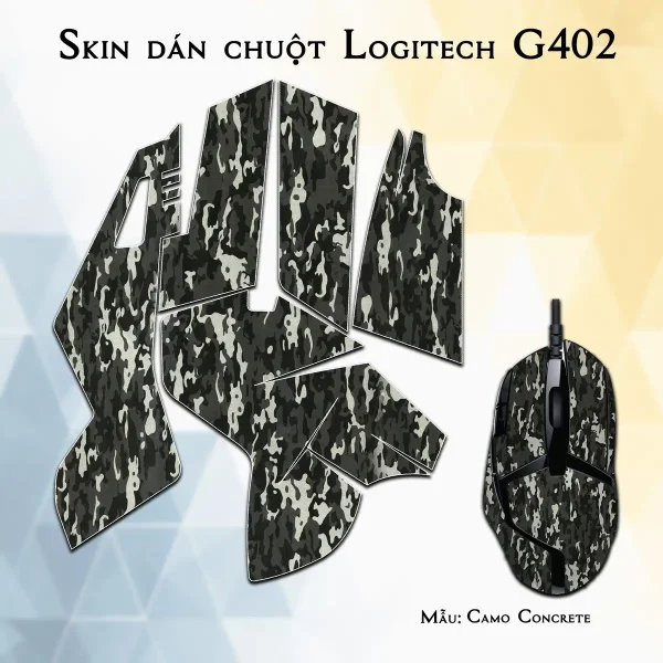 Skin dán chuột Logitech G402 mẫu Camo Concrete