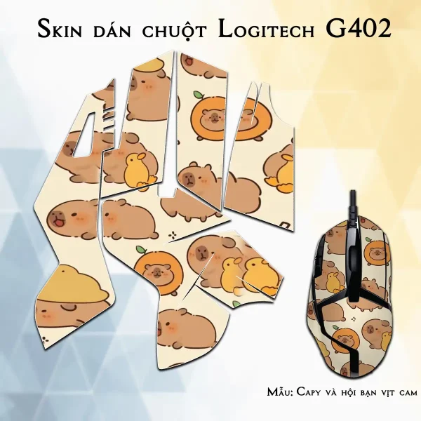 Skin dán chuột Logitech G402 mẫu Capy và hội bạn vịt cam