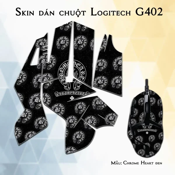 Skin dán chuột Logitech G402 mẫu Chrome Heart đen