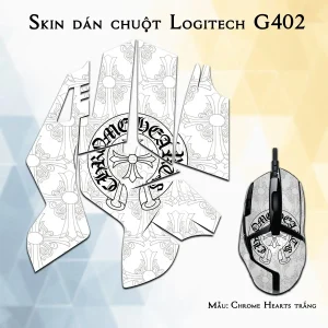 Skin dán chuột Logitech G402 mẫu Chrome Hearts trắng