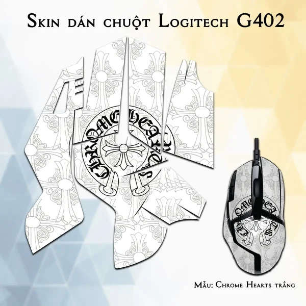 Skin dán chuột Logitech G402 mẫu Chrome Hearts trắng
