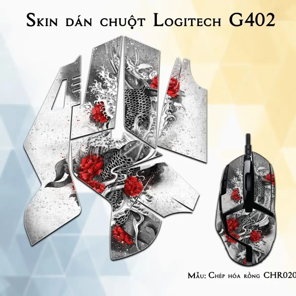 Skin dán chuột Logitech G402 mẫu Chép hóa rồng CHR020