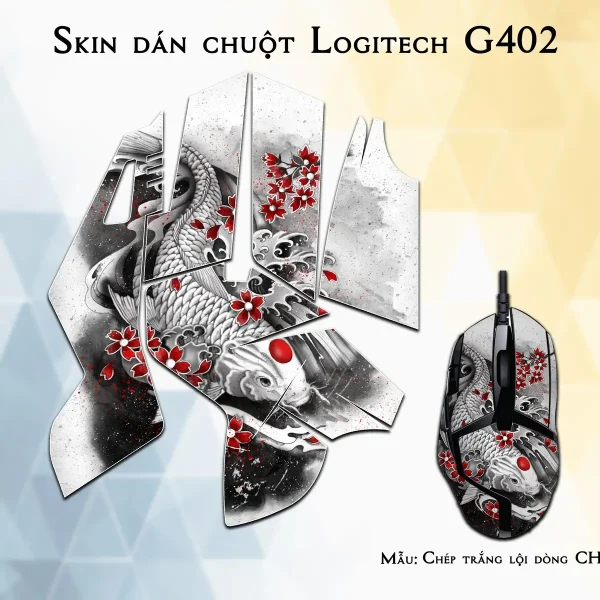 Skin dán chuột Logitech G402 mẫu Chép trắng lội dòng CHR022