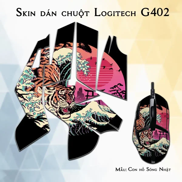 Skin dán chuột Logitech G402 mẫu Con hổ Sóng Nhật