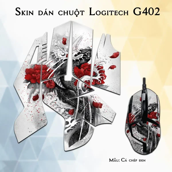 Skin dán chuột Logitech G402 mẫu Cá chép đen