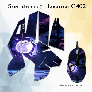 Skin dán chuột Logitech G402 mẫu cá koi ôm trăng