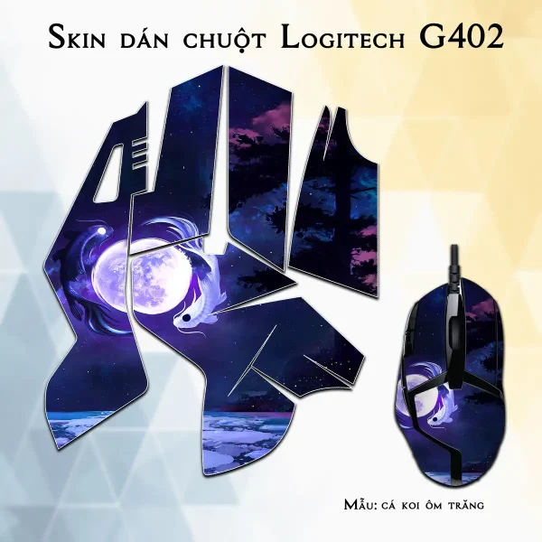 Skin dán chuột Logitech G402 mẫu cá koi ôm trăng