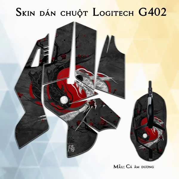 Skin dán chuột Logitech G402 mẫu Cá âm dương
