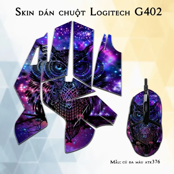 Skin dán chuột Logitech G402 mẫu cú đa màu atk376