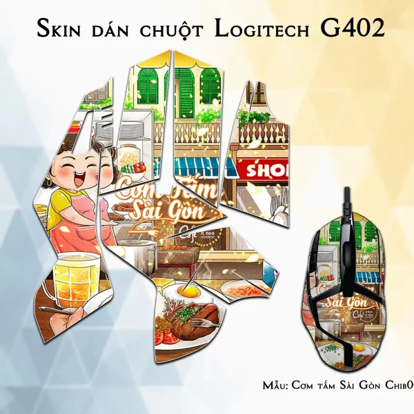 Skin dán chuột Logitech G402 mẫu Cơm tấm Sài Gòn Chib004