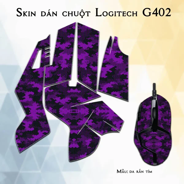 Skin dán chuột Logitech G402 mẫu da rắn tím