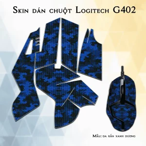 Skin dán chuột Logitech G402 mẫu da rắn xanh dương