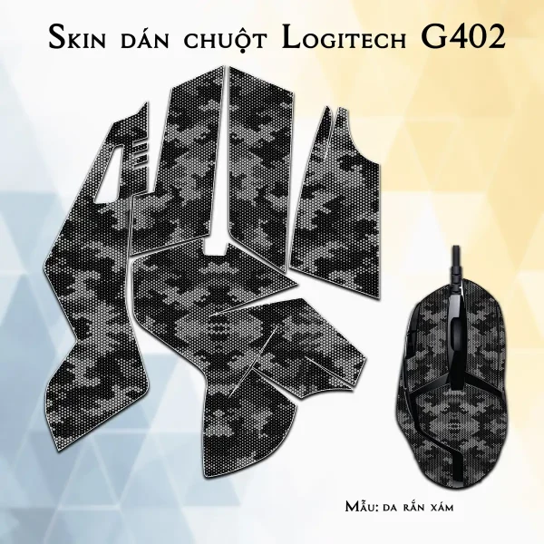 Skin dán chuột Logitech G402 mẫu da rắn xám
