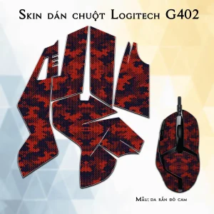 Skin dán chuột Logitech G402 mẫu da rắn đỏ cam