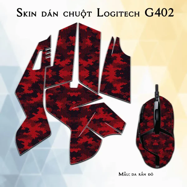Skin dán chuột Logitech G402 mẫu da rắn đỏ