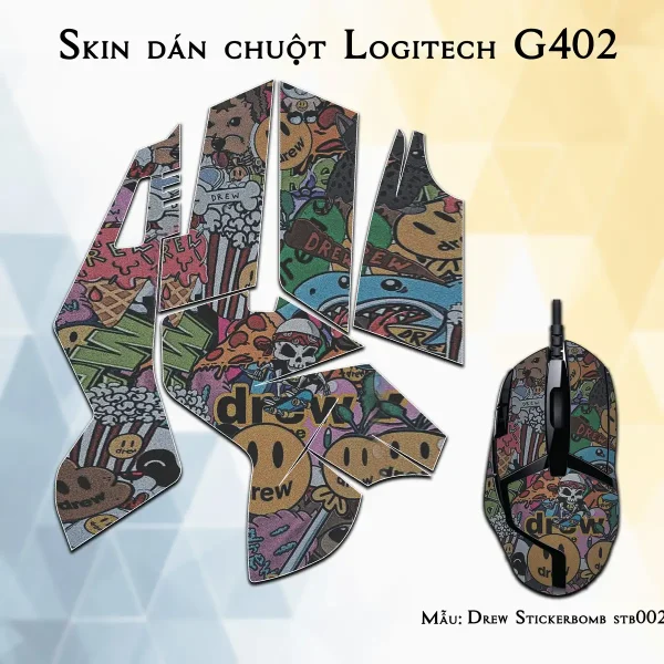 Skin dán chuột Logitech G402 mẫu Drew Stickerbomb stb002