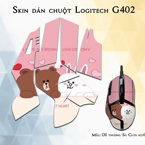 Skin dán chuột Logitech G402 mẫu Dễ thương So Cute scu012
