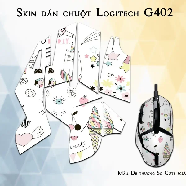 Skin dán chuột Logitech G402 mẫu Dễ thương So Cute scu017