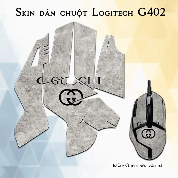 Skin dán chuột Logitech G402 mẫu Gucci nền vân đá