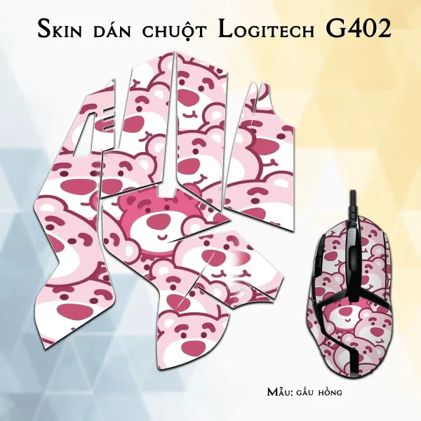 Skin dán chuột Logitech G402 mẫu gấu hồng
