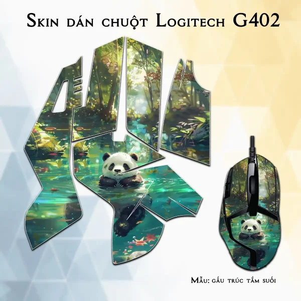 Skin dán chuột Logitech G402 mẫu gấu trúc tắm suối