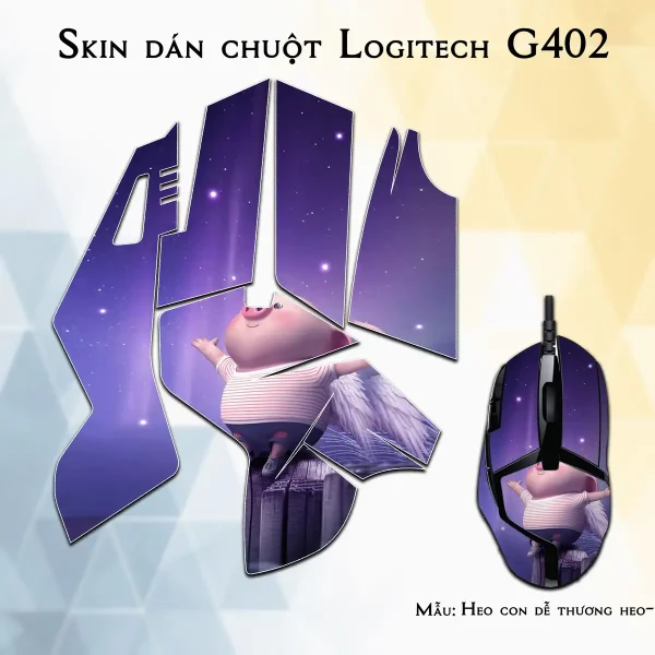 Skin dán chuột Logitech G402 mẫu Heo con dễ thương heo-180