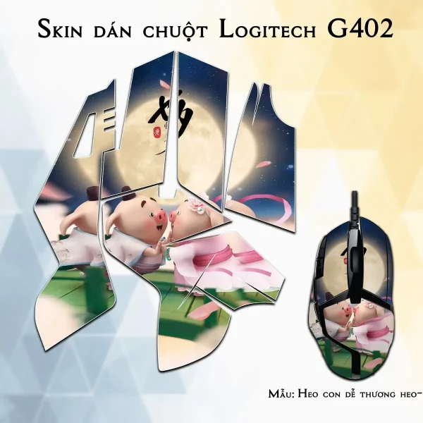 Skin dán chuột Logitech G402 mẫu Heo con dễ thương heo-204