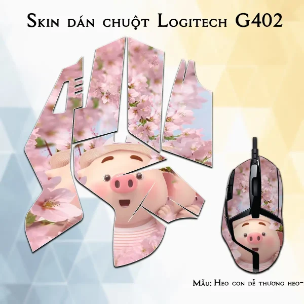 Skin dán chuột Logitech G402 mẫu Heo con dễ thương heo-205