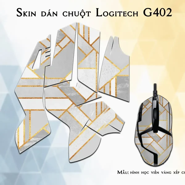 Skin dán chuột Logitech G402 mẫu hình học viền vàng xếp chéo