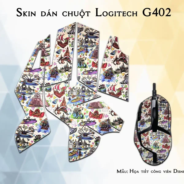 Skin dán chuột Logitech G402 mẫu Họa tiết công viên Disney