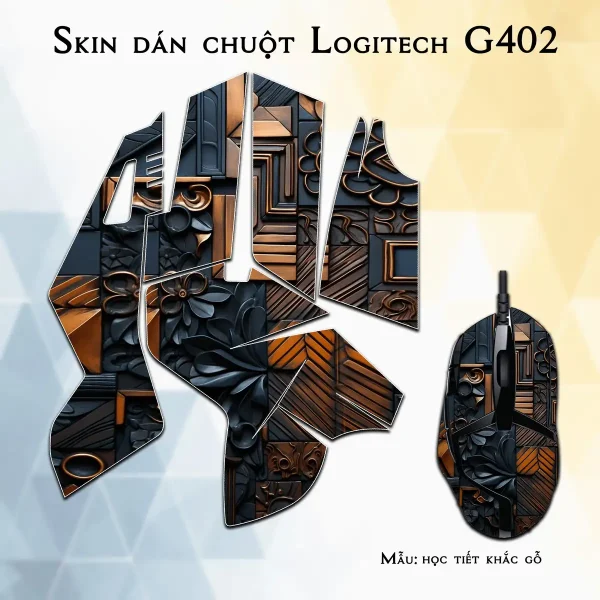 Skin dán chuột Logitech G402 mẫu học tiết khắc gỗ