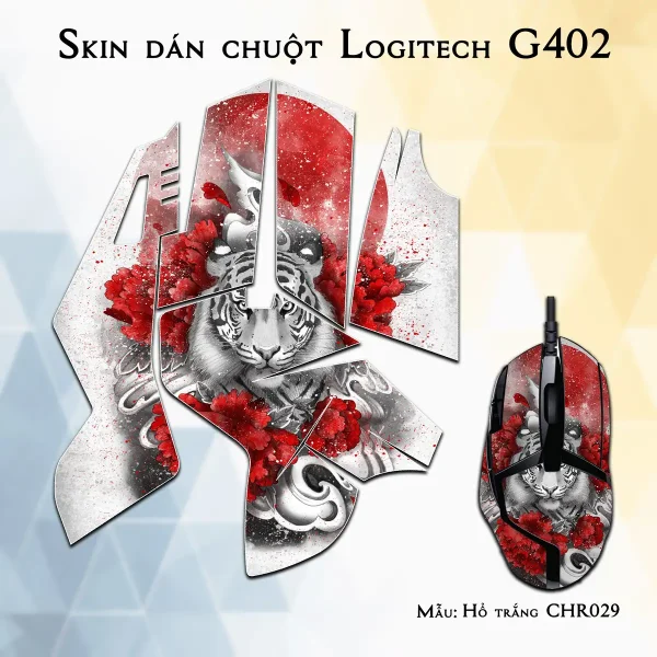 Skin dán chuột Logitech G402 mẫu Hổ trắng CHR029