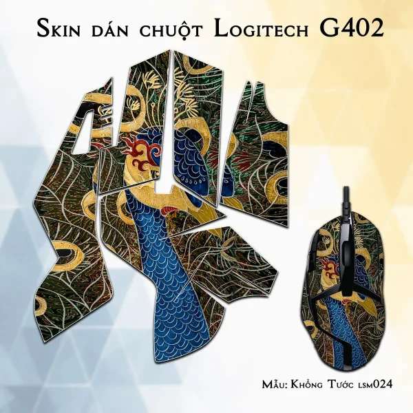 Skin dán chuột Logitech G402 mẫu Khổng Tước lsm024