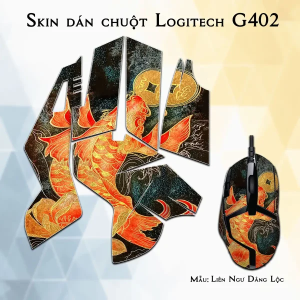 Skin dán chuột Logitech G402 mẫu Liên Ngư Dâng Lộc