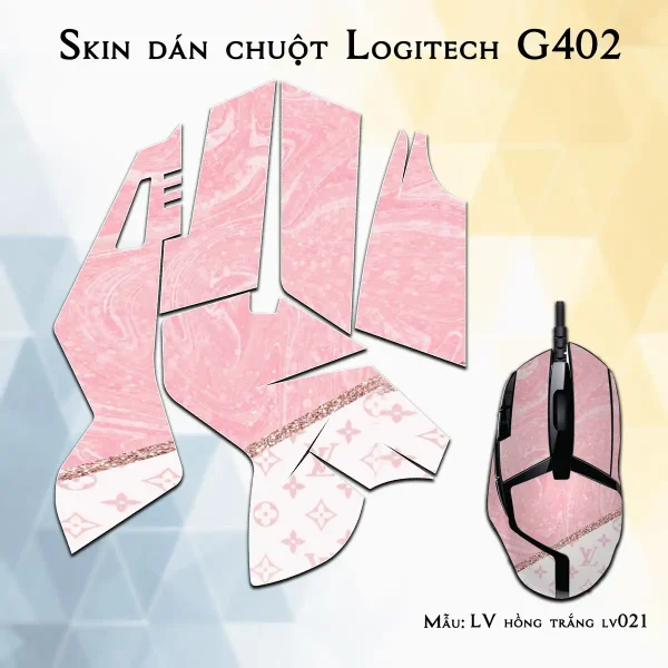 Skin dán chuột Logitech G402 mẫu LV hồng trắng lv021